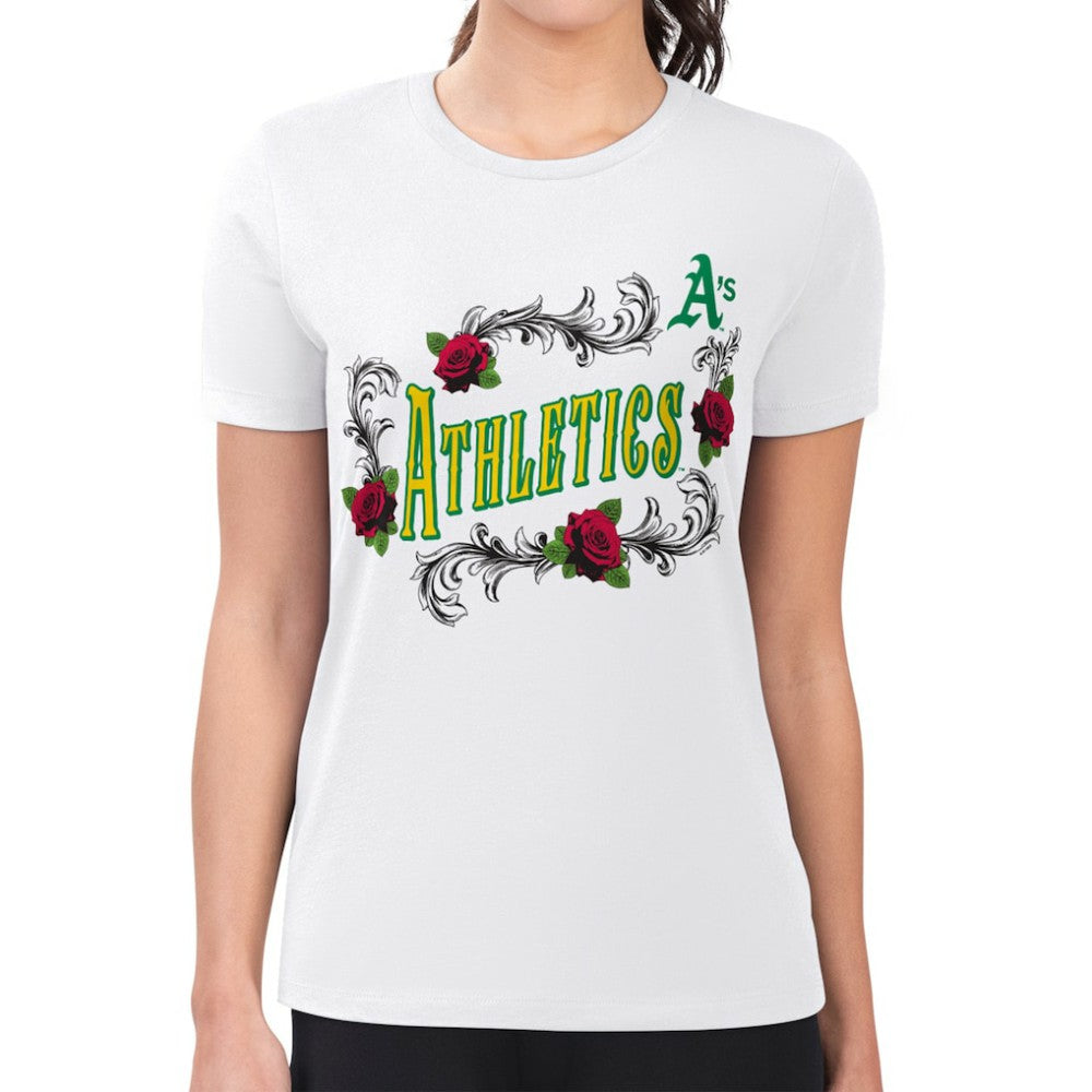 Athletics G-III 4Her by Carl Banks Women's Super-Slim Fit Lightweight Retro Roses T-Shirt - White