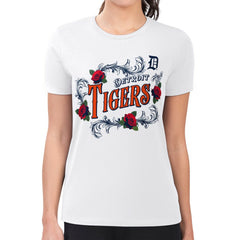 Detroit Tigers G-III 4Her by Carl Banks Women's Super-Slim Fit Lightweight Retro Roses T-Shirt - White