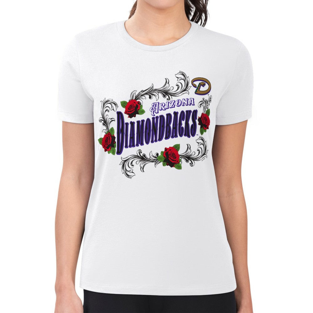 Arizona Diamondbacks G-III 4Her by Carl Banks Women's Super-Slim Fit Lightweight Retro Roses T-Shirt - White