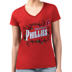 Philadelphia Phillies G-III 4Her by Carl Banks Women's Super-Slim Fit Lightweight Retro Roses V-Neck T-Shirt - Red