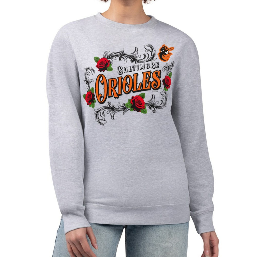 Baltimore Orioles G-III 4Her by Carl Banks Women's Retro Roses Fleece Pullover Sweatshirt - Gray