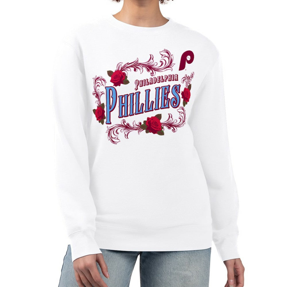 Philadelphia Phillies G-III 4Her by Carl Banks Women's Retro Roses Fleece Pullover Sweatshirt - White