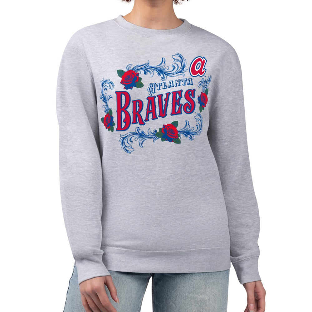 Atlanta Braves G-III 4Her by Carl Banks Women's Retro Roses Fleece Pullover Sweatshirt - Gray