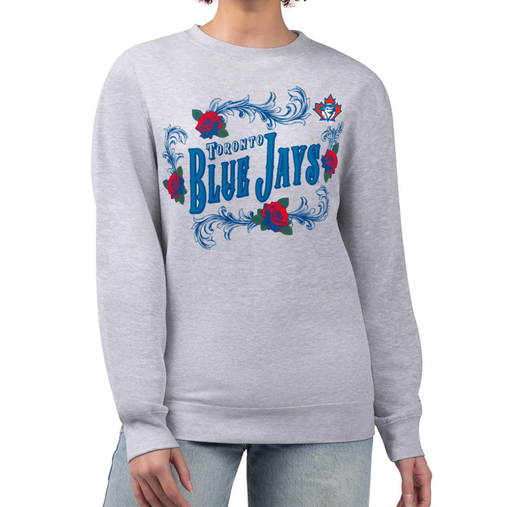 Toronto Blue Jays G-III 4Her by Carl Banks Women's Retro Roses Fleece Pullover Sweatshirt - Gray