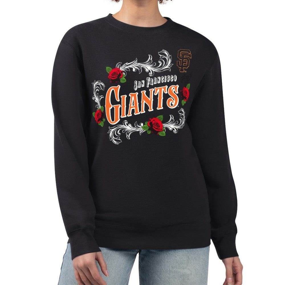 San Francisco Giants G-III 4Her by Carl Banks Women's Retro Roses Fleece Pullover Sweatshirt - Black