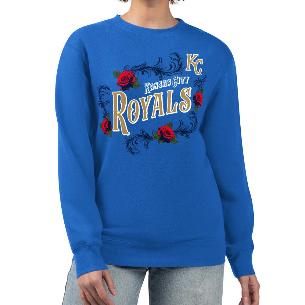 Kansas City Royals G-III 4Her by Carl Banks Women's Retro Roses Fleece Pullover Sweatshirt - Royal