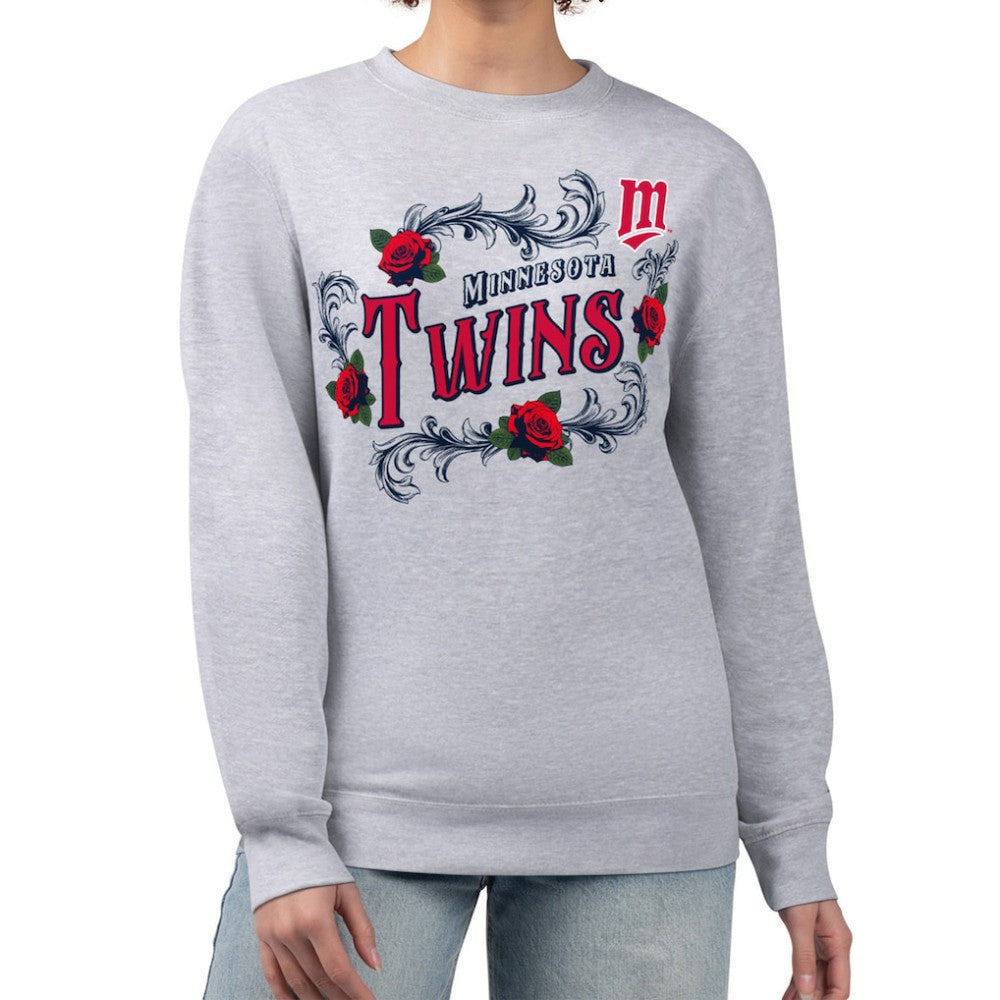 Minnesota Twins G-III 4Her by Carl Banks Women's Retro Roses Fleece Pullover Sweatshirt - Gray