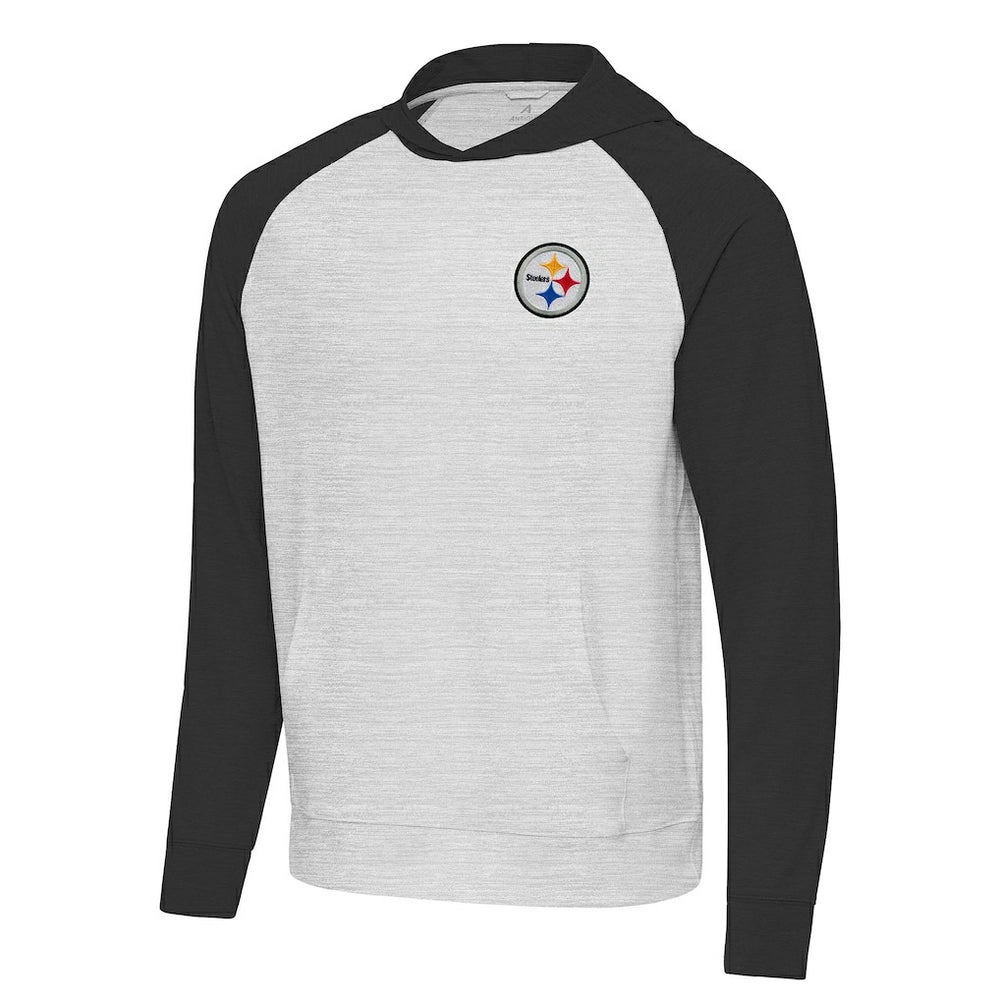Pittsburgh Steelers Antigua Urgent Pullover Hoodie - Black/Heather Gray outlet