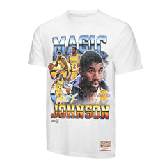 Magic Johnson Los Angeles Lakers Commemorative Collage T-Shirt - White | Mitchell & Ness for sale