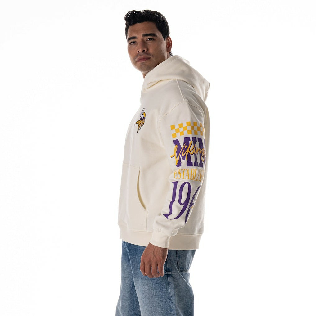 Minnesota Vikings The Wild Collective Unisex Stacked Graphic Sleeve Fleece Hoodie - Cream cheap