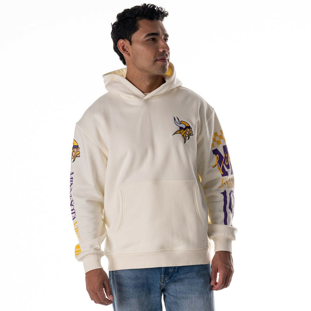 Minnesota Vikings The Wild Collective Unisex Stacked Graphic Sleeve Fleece Hoodie - Cream cheap