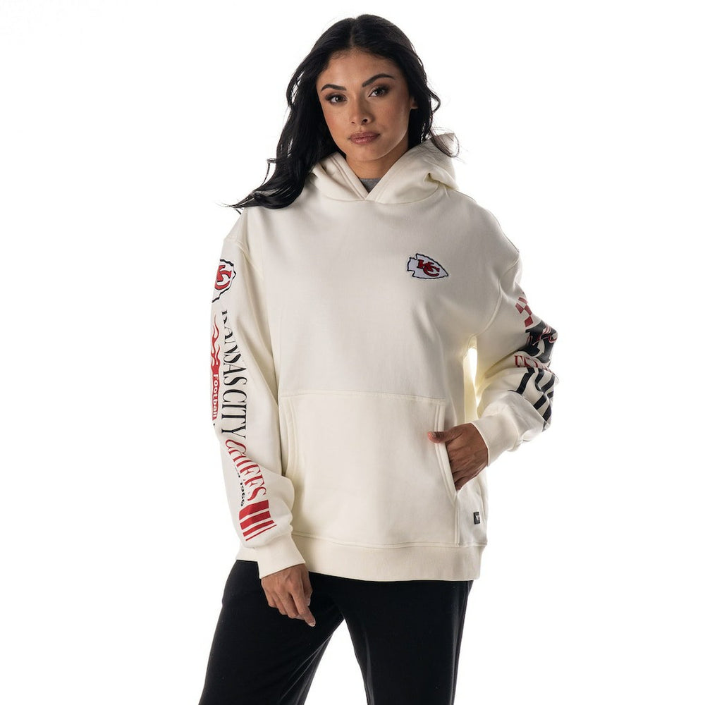 Kansas City Chiefs The Wild Collective Unisex Stacked Graphic Sleeve Fleece Hoodie - Cream cheap