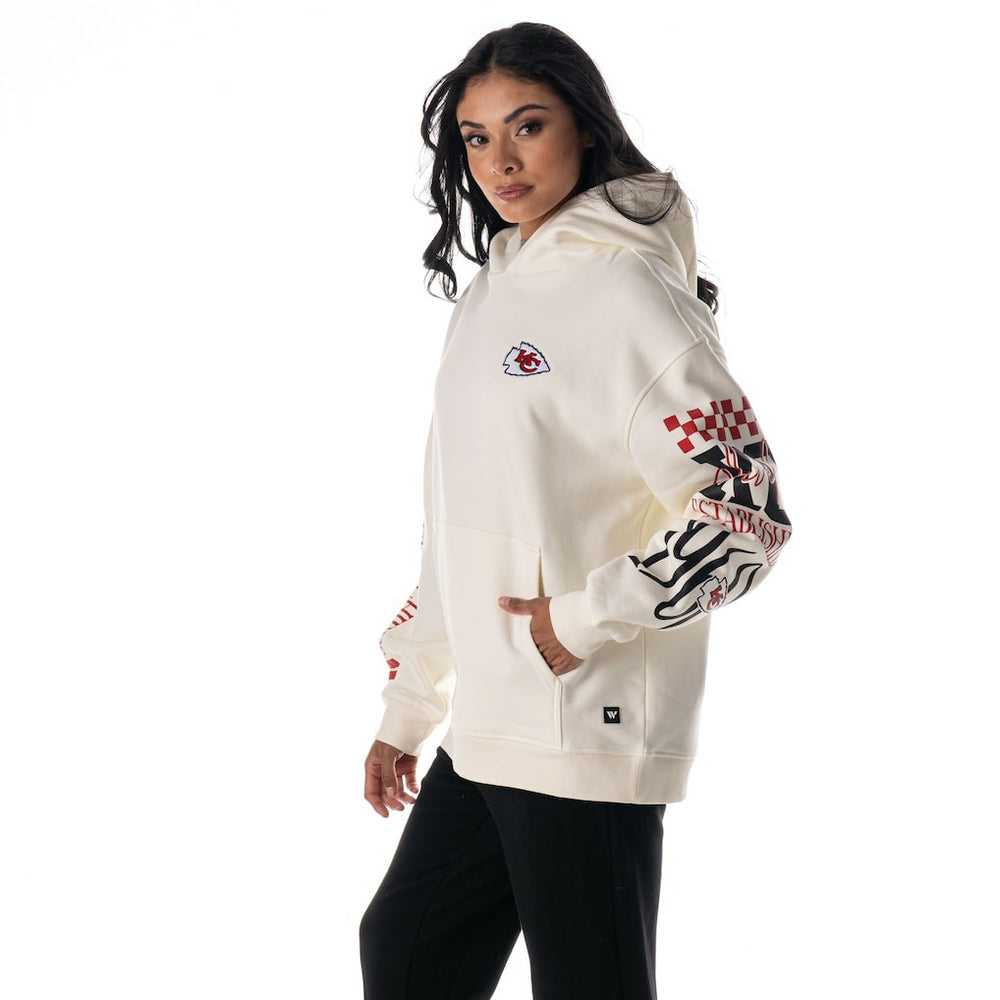 Kansas City Chiefs The Wild Collective Unisex Stacked Graphic Sleeve Fleece Hoodie - Cream cheap