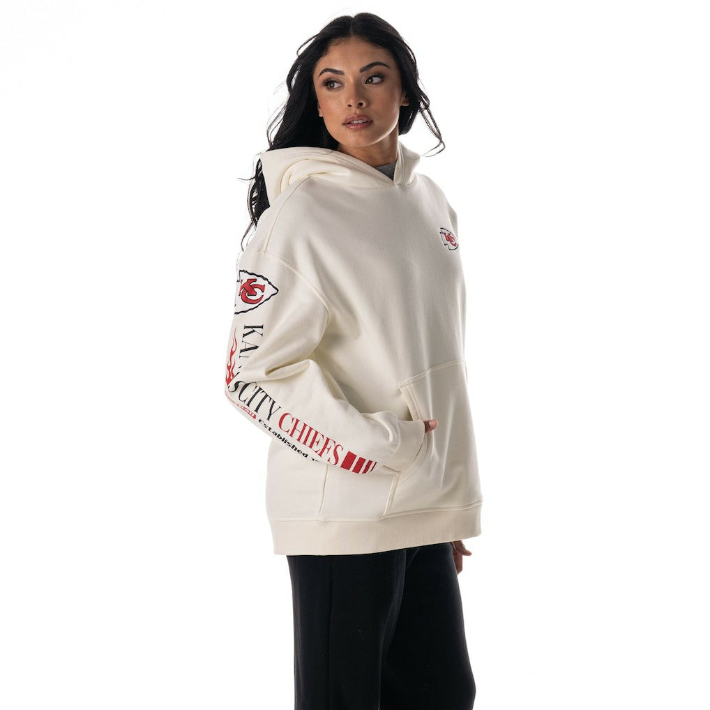 Kansas City Chiefs The Wild Collective Unisex Stacked Graphic Sleeve Fleece Hoodie - Cream cheap