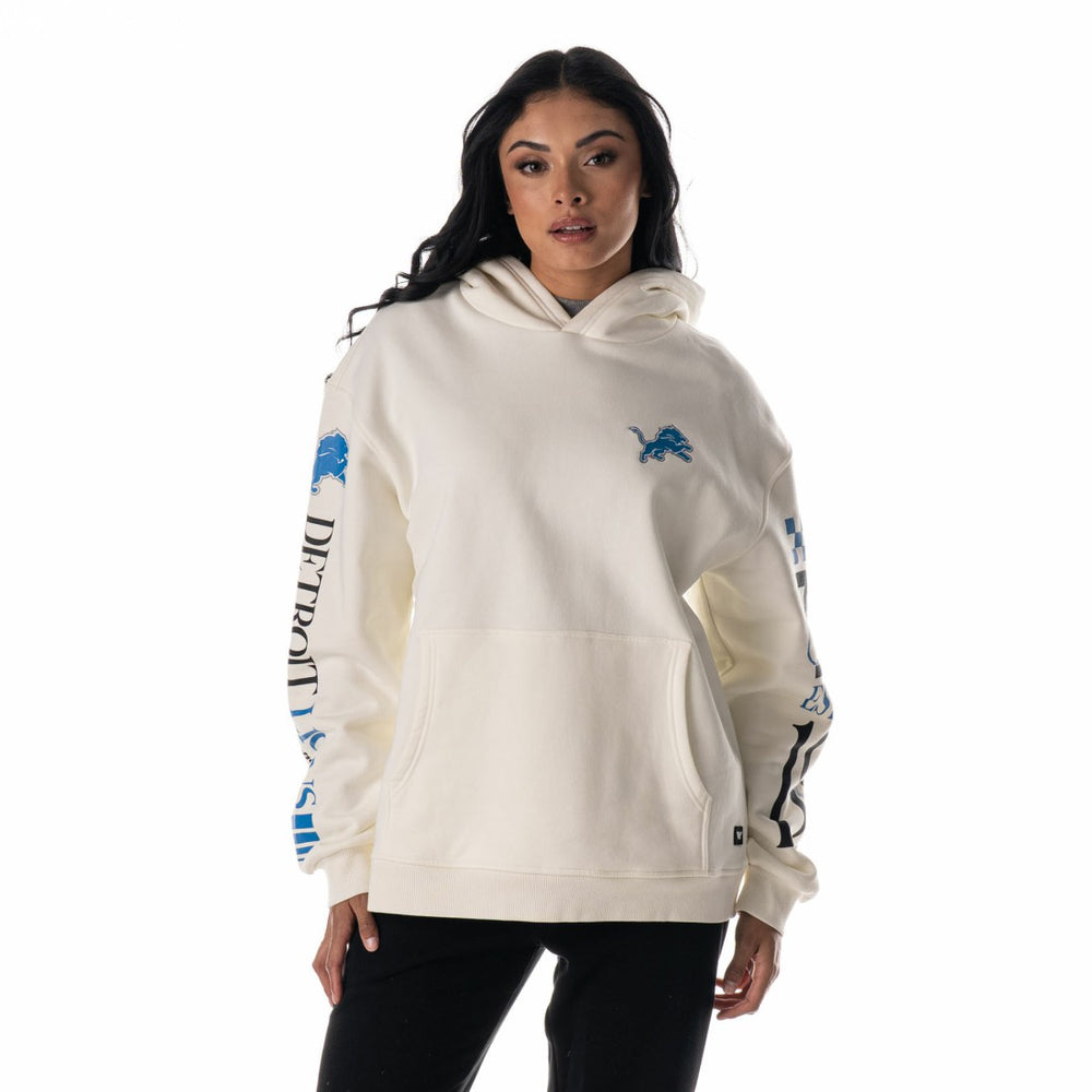 Detroit Lions The Wild Collective Unisex Stacked Graphic Sleeve Fleece Hoodie - Cream cheap
