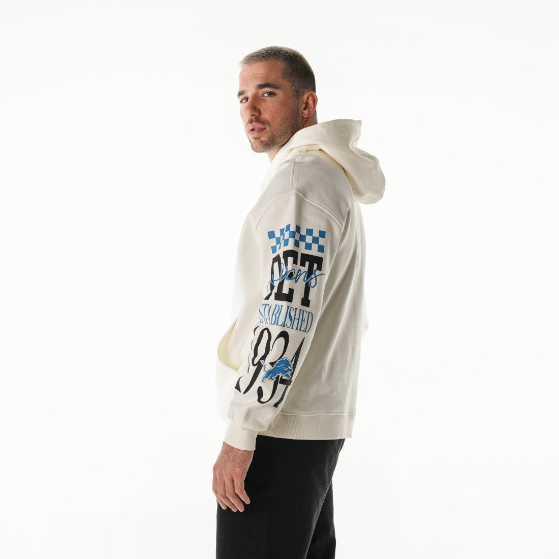 Detroit Lions The Wild Collective Unisex Stacked Graphic Sleeve Fleece Hoodie - Cream cheap