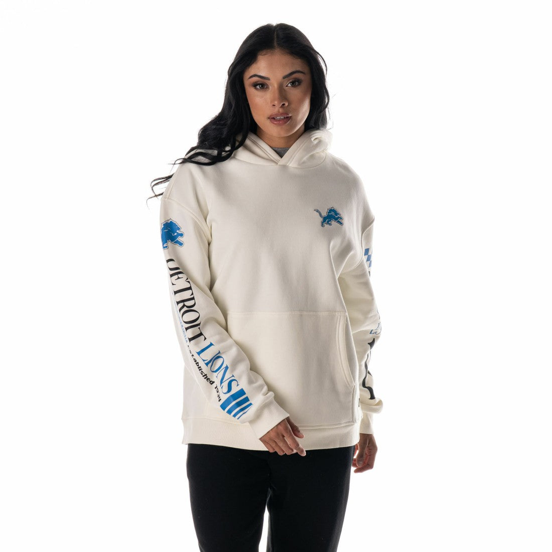 Detroit Lions The Wild Collective Unisex Stacked Graphic Sleeve Fleece Hoodie - Cream cheap