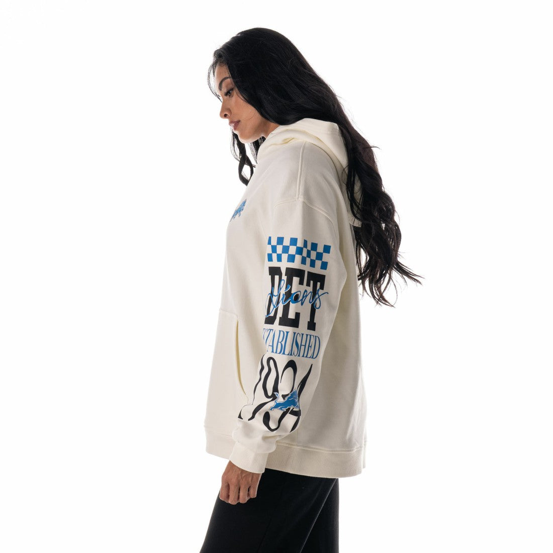 Detroit Lions The Wild Collective Unisex Stacked Graphic Sleeve Fleece Hoodie - Cream cheap