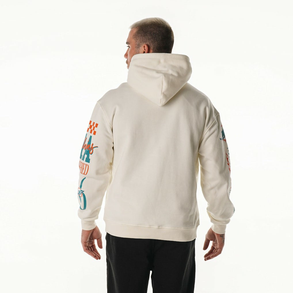 Miami Dolphins The Wild Collective Unisex Stacked Graphic Sleeve Fleece Hoodie - Cream for sale