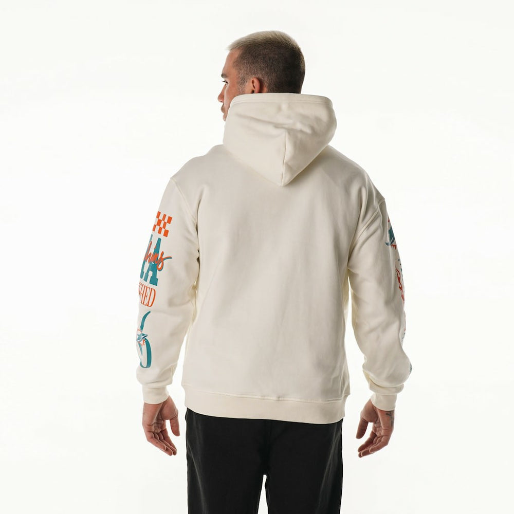 Miami Dolphins The Wild Collective Unisex Stacked Graphic Sleeve Fleece Hoodie - Cream for sale