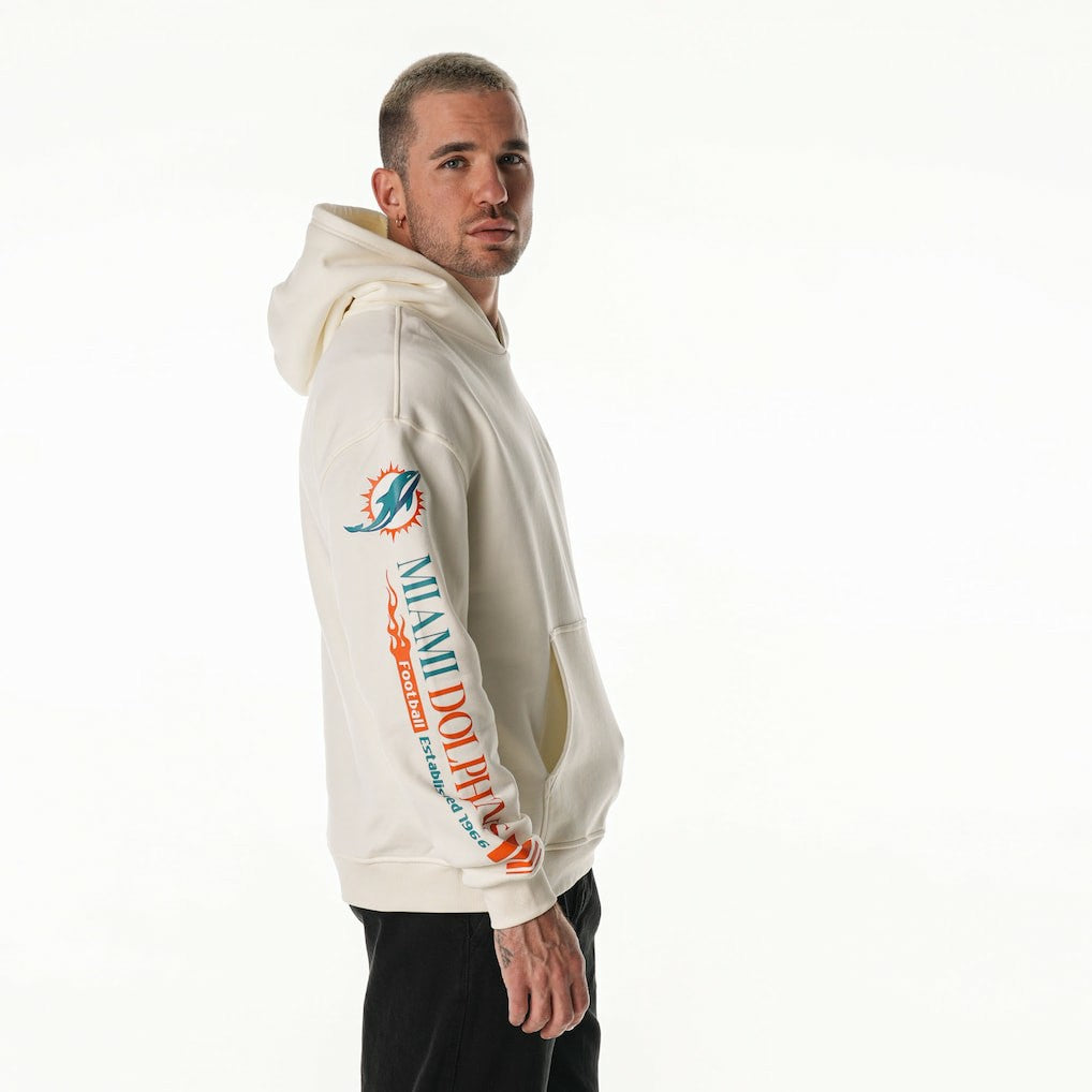 Miami Dolphins The Wild Collective Unisex Stacked Graphic Sleeve Fleece Hoodie - Cream for sale