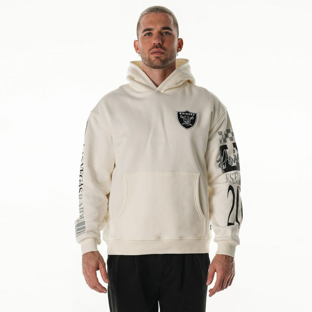 Las Vegas Raiders The Wild Collective Unisex Stacked Graphic Sleeve Fleece Hoodie - Cream on sale