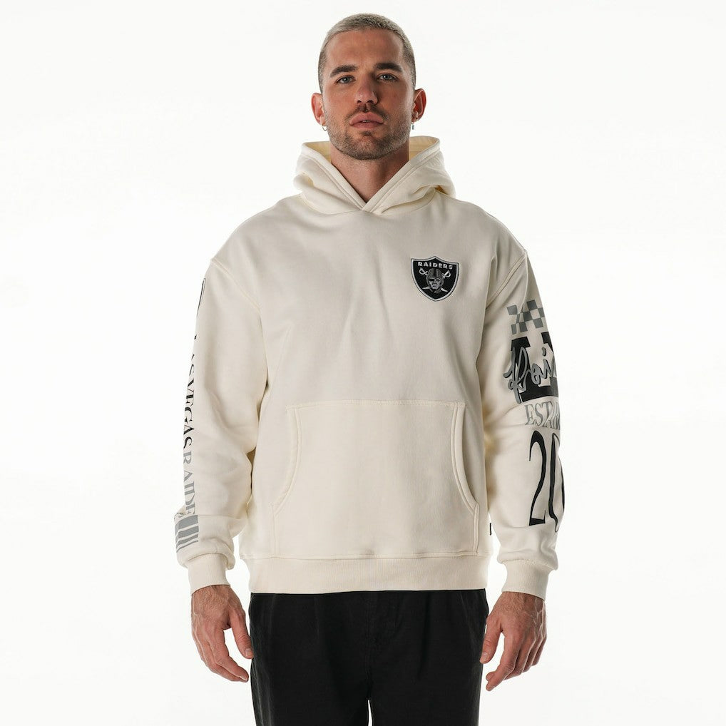 Las Vegas Raiders The Wild Collective Unisex Stacked Graphic Sleeve Fleece Hoodie - Cream on sale