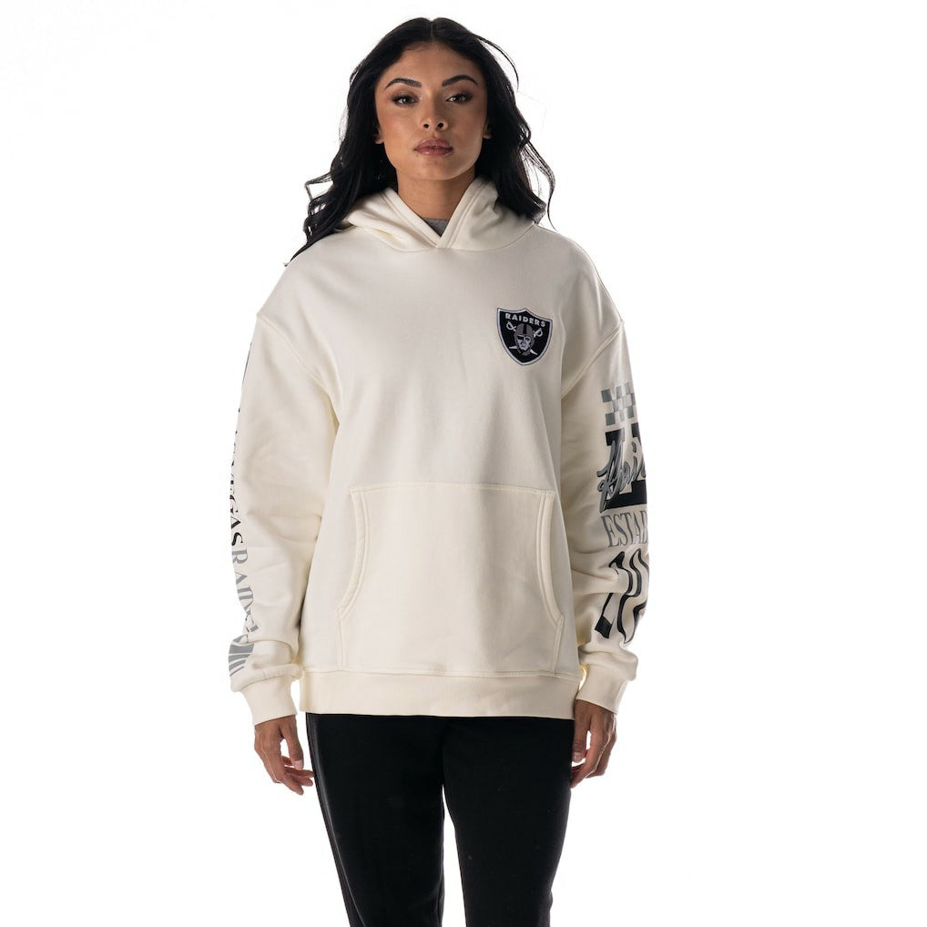 Las Vegas Raiders The Wild Collective Unisex Stacked Graphic Sleeve Fleece Hoodie - Cream on sale
