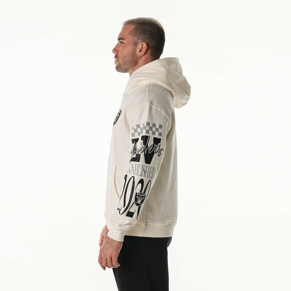 Las Vegas Raiders The Wild Collective Unisex Stacked Graphic Sleeve Fleece Hoodie - Cream on sale