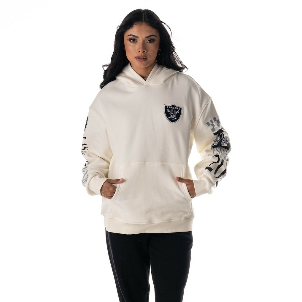 Las Vegas Raiders The Wild Collective Unisex Stacked Graphic Sleeve Fleece Hoodie - Cream on sale