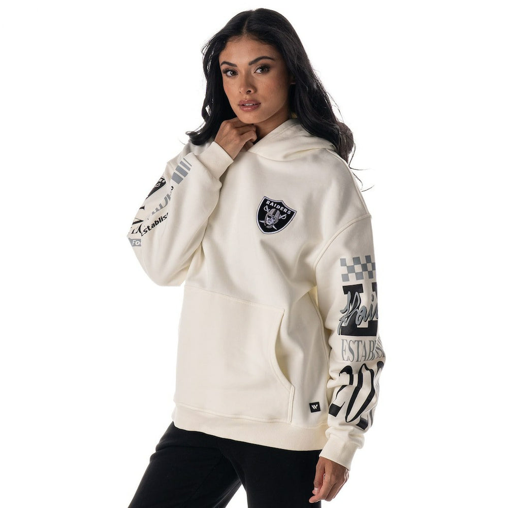 Las Vegas Raiders The Wild Collective Unisex Stacked Graphic Sleeve Fleece Hoodie - Cream on sale