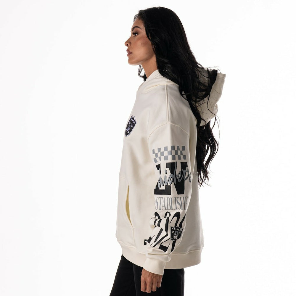 Las Vegas Raiders The Wild Collective Unisex Stacked Graphic Sleeve Fleece Hoodie - Cream on sale