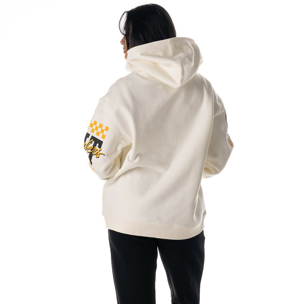 Pittsburgh Steelers The Wild Collective Unisex Stacked Graphic Sleeve Fleece Hoodie - Cream discount