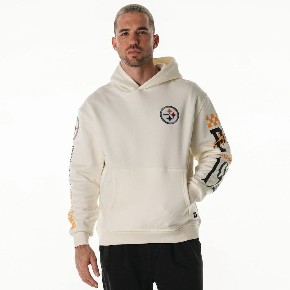 Pittsburgh Steelers The Wild Collective Unisex Stacked Graphic Sleeve Fleece Hoodie - Cream discount
