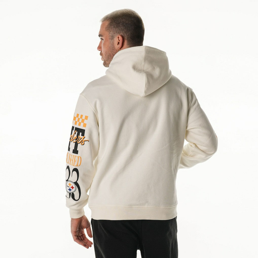 Pittsburgh Steelers The Wild Collective Unisex Stacked Graphic Sleeve Fleece Hoodie - Cream discount