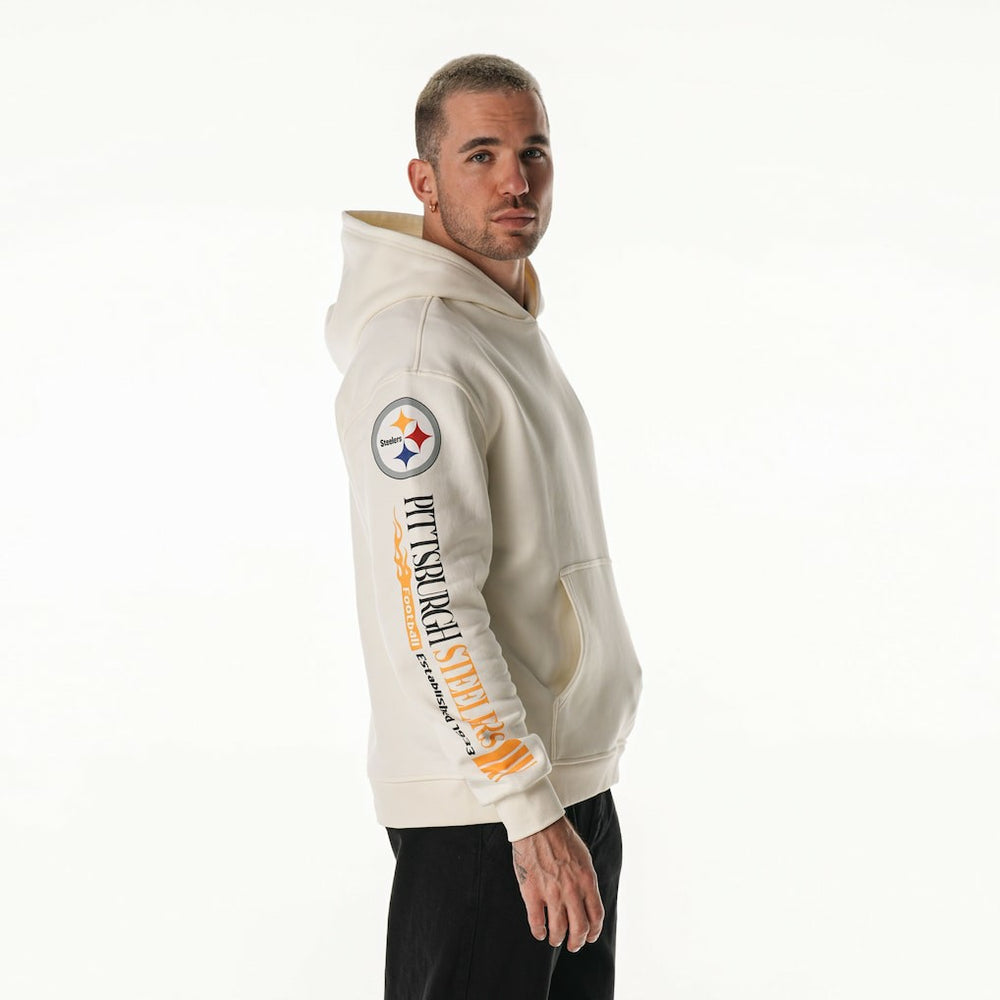Pittsburgh Steelers The Wild Collective Unisex Stacked Graphic Sleeve Fleece Hoodie - Cream discount