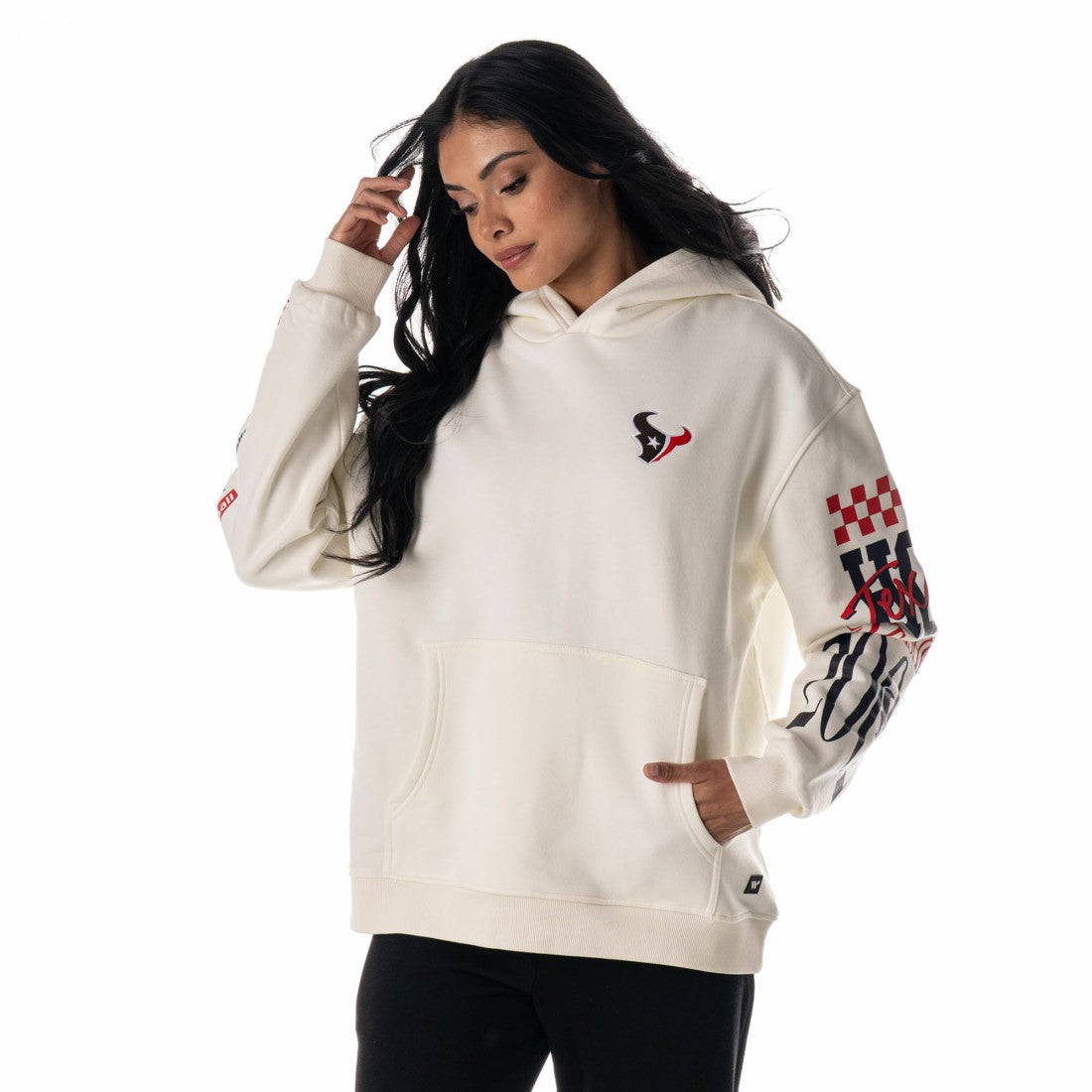 Houston Texans The Wild Collective Unisex Stacked Graphic Sleeve Fleece Hoodie - Cream on sale
