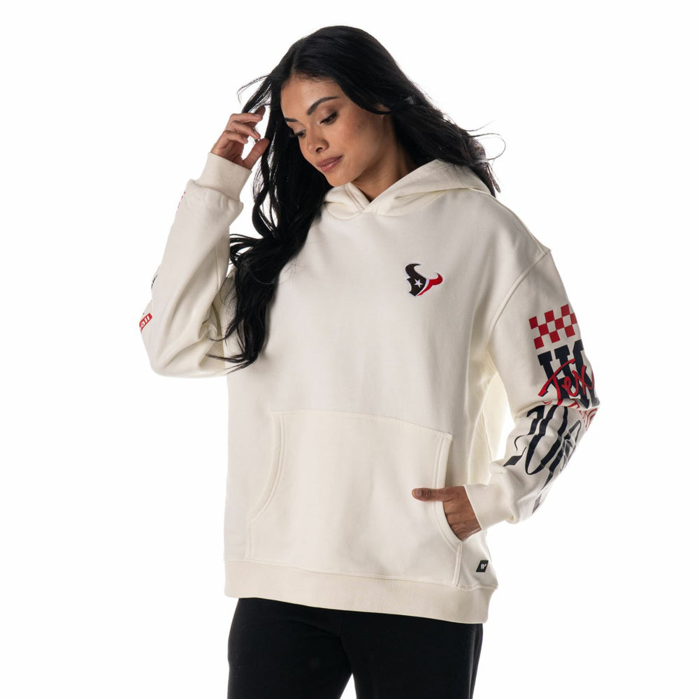Houston Texans The Wild Collective Unisex Stacked Graphic Sleeve Fleece Hoodie - Cream on sale