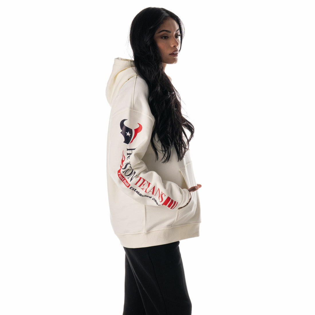 Houston Texans The Wild Collective Unisex Stacked Graphic Sleeve Fleece Hoodie - Cream on sale
