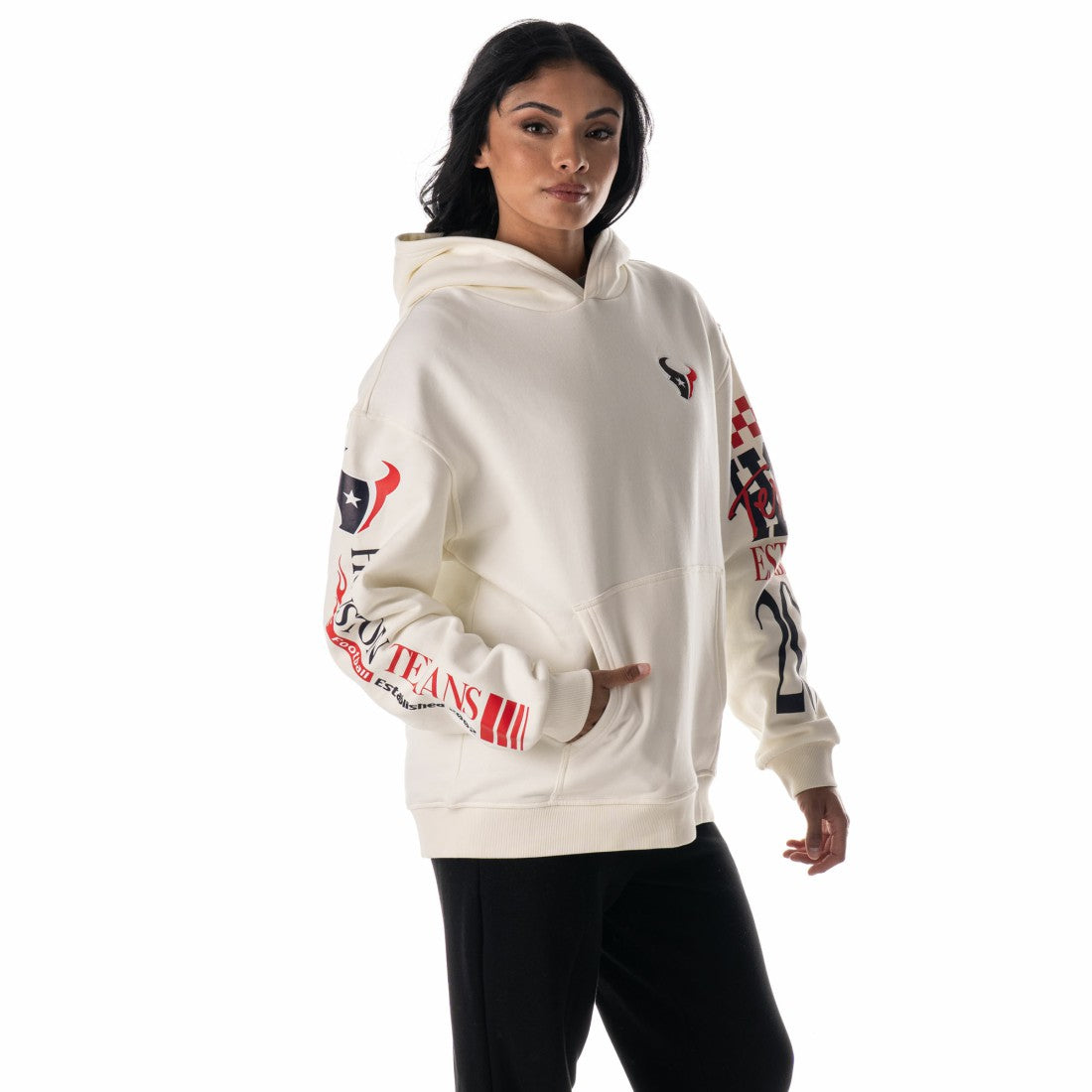 Houston Texans The Wild Collective Unisex Stacked Graphic Sleeve Fleece Hoodie - Cream on sale