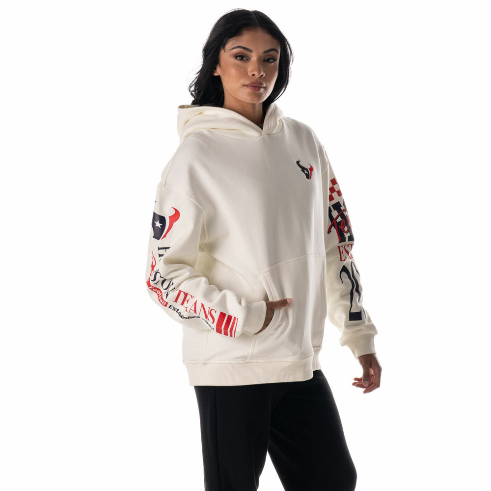 Houston Texans The Wild Collective Unisex Stacked Graphic Sleeve Fleece Hoodie - Cream on sale