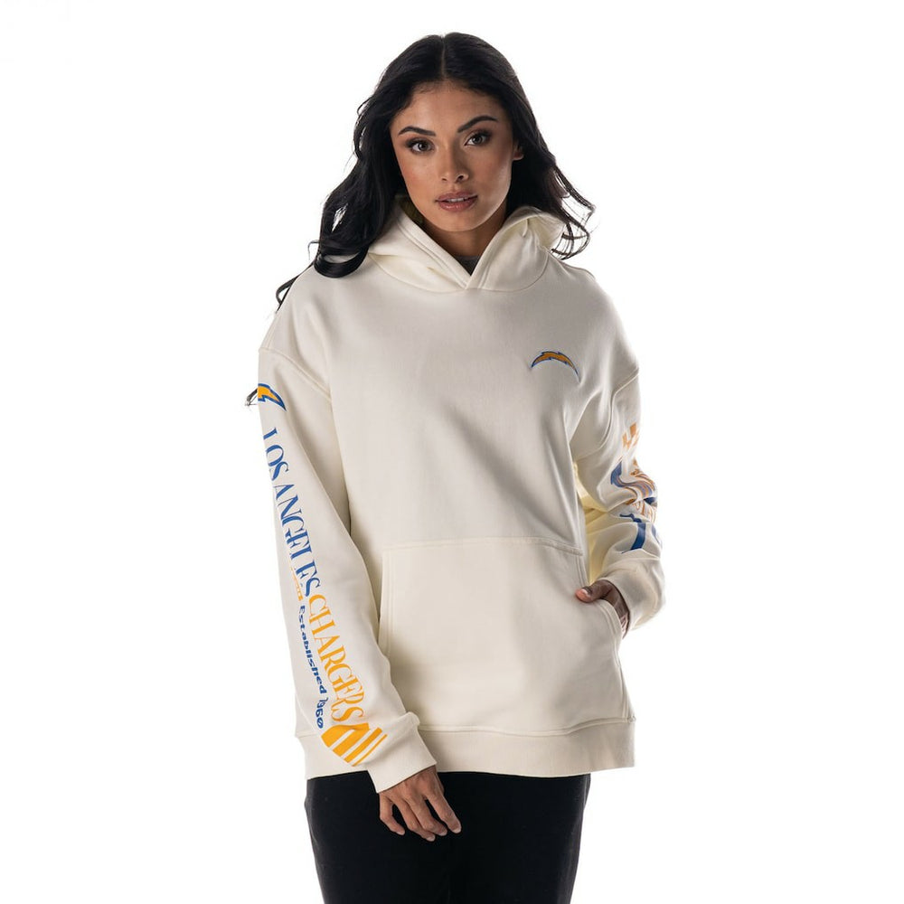 Los Angeles Chargers The Wild Collective Unisex Stacked Graphic Sleeve Fleece Hoodie - Cream sale