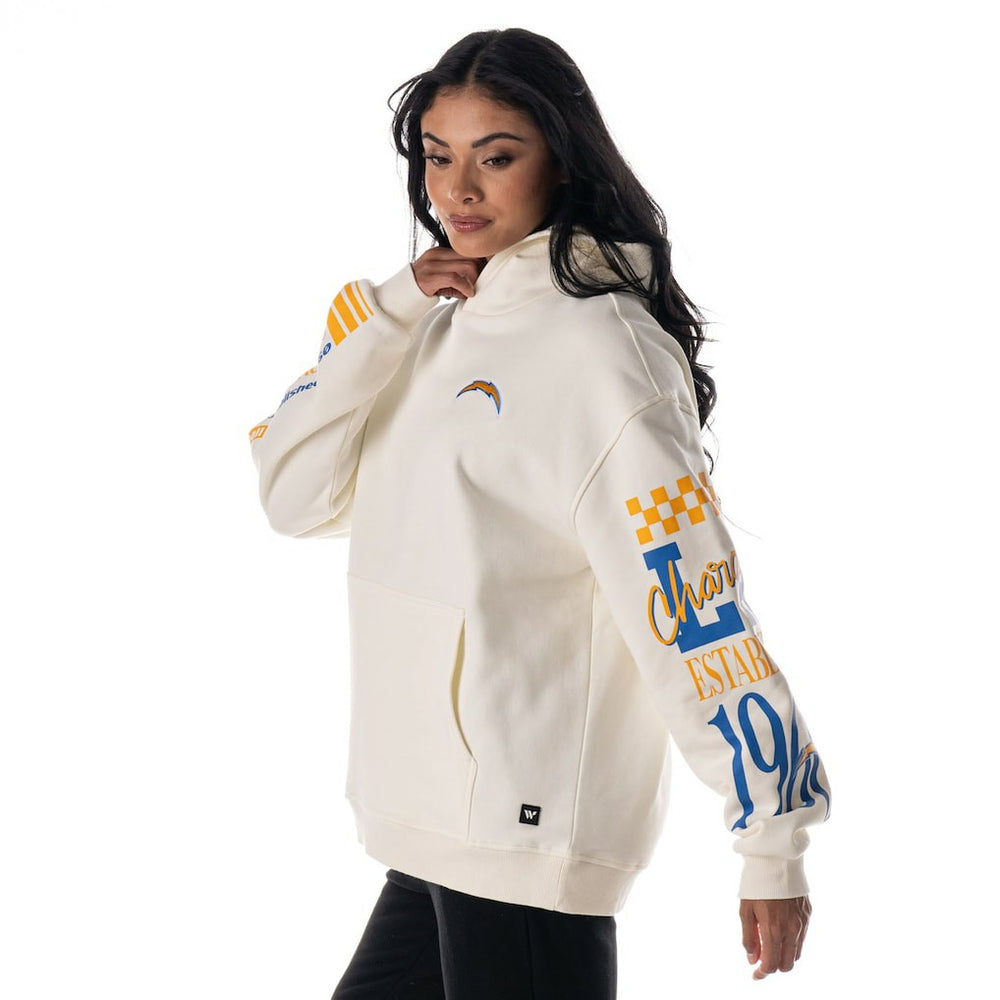 Los Angeles Chargers The Wild Collective Unisex Stacked Graphic Sleeve Fleece Hoodie - Cream sale
