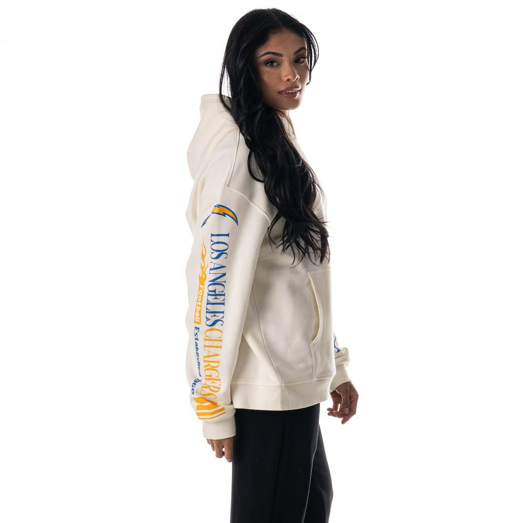 Los Angeles Chargers The Wild Collective Unisex Stacked Graphic Sleeve Fleece Hoodie - Cream sale