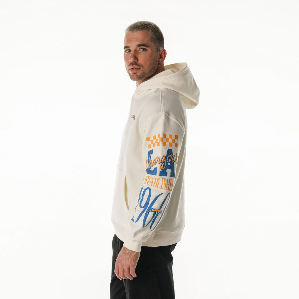 Los Angeles Chargers The Wild Collective Unisex Stacked Graphic Sleeve Fleece Hoodie - Cream sale