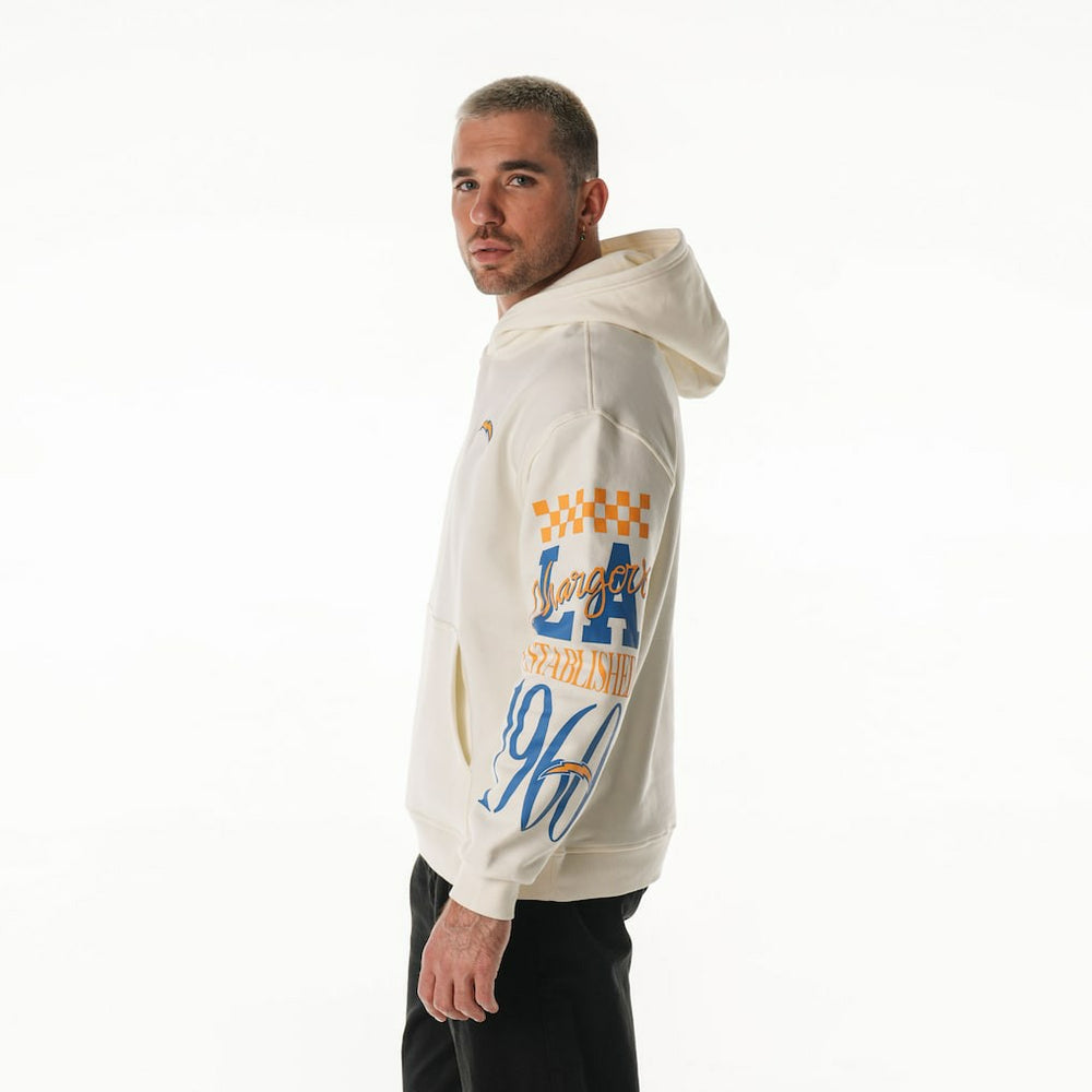 Los Angeles Chargers The Wild Collective Unisex Stacked Graphic Sleeve Fleece Hoodie - Cream sale