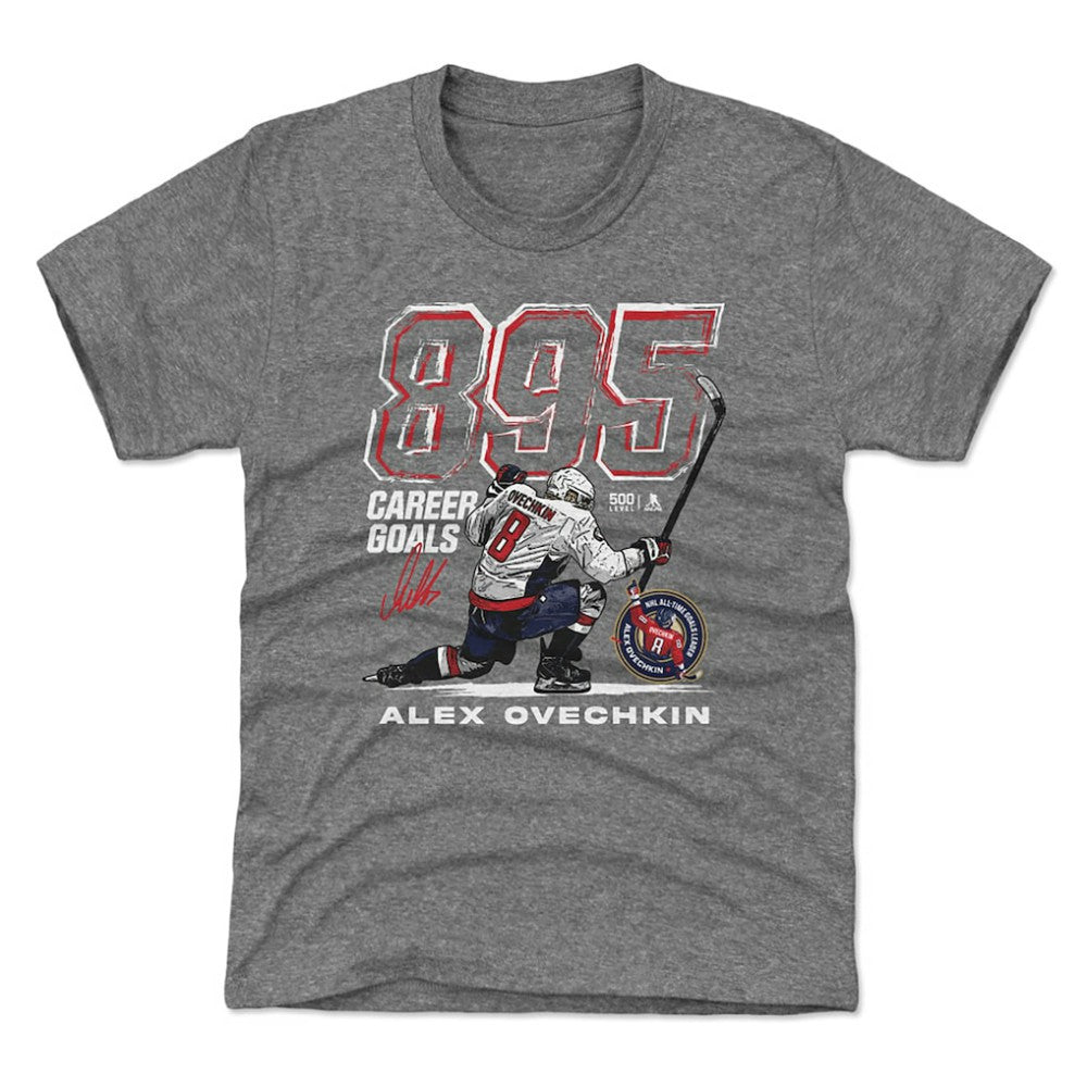 Alexander Ovechkin Washington Capitals 500 Level Youth NHL All-Time Leading Goal Scorer Grunge T-Shirt Gray