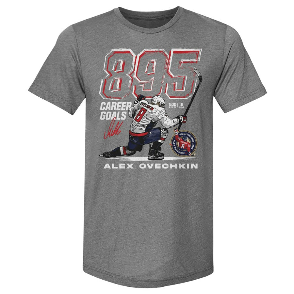 Alexander Ovechkin Washington Capitals 500 Level NHL All-Time Leading Goal Scorer Tri-Blend Grunge T-Shirt Gray