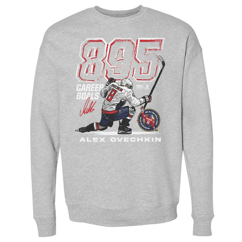 Alexander Ovechkin Washington Capitals 500 Level NHL All-Time Leading Goal Scorer Grunge Pullover Sweatshirt Heather Gray