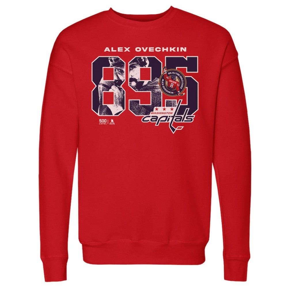 Alexander Ovechkin Washington Capitals 500 Level NHL All-Time Leading Goal Scorer Overlay Pullover Sweatshirt Red